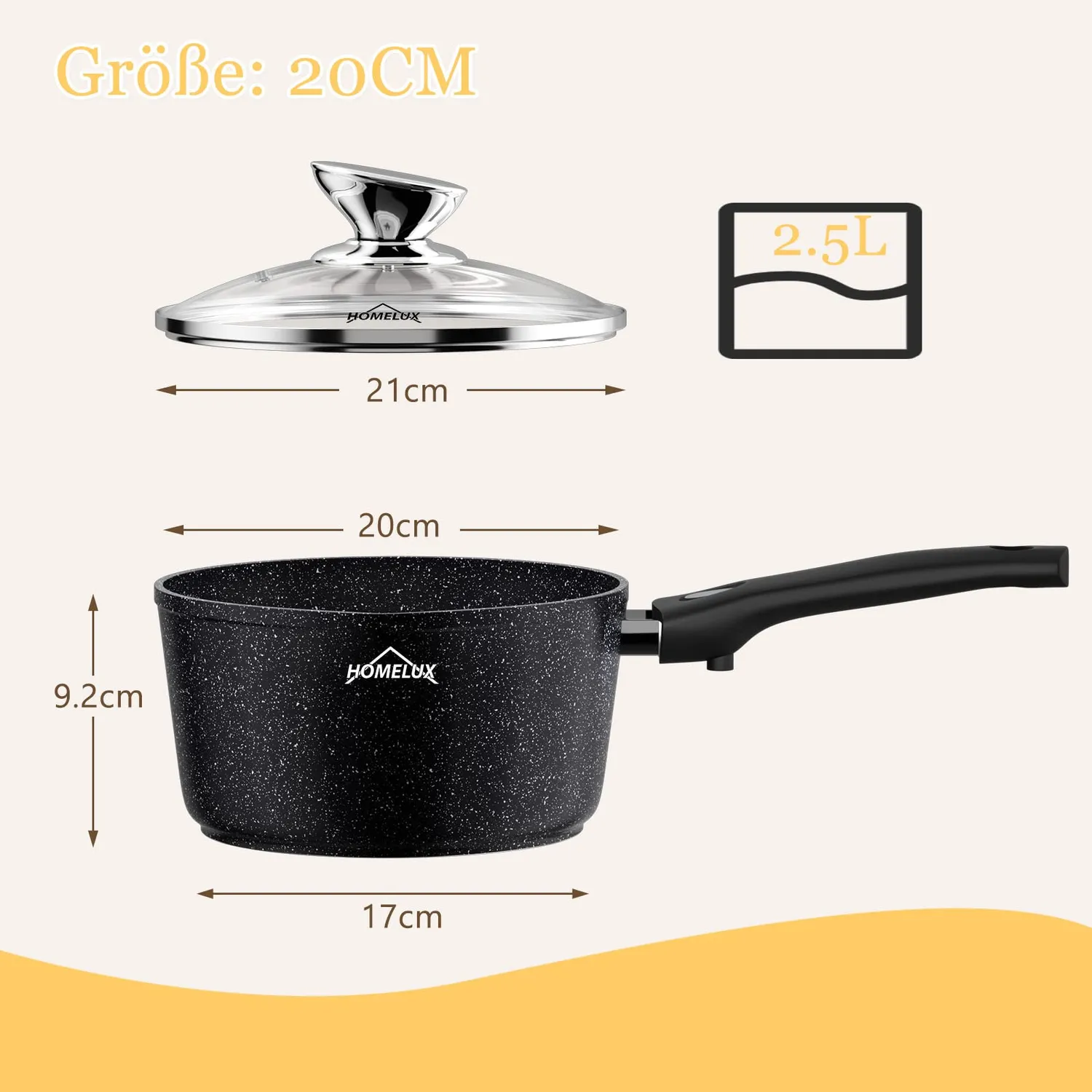 Homelux Milchtopf 20 cm 2,5 L Topf Antihaft Induktion