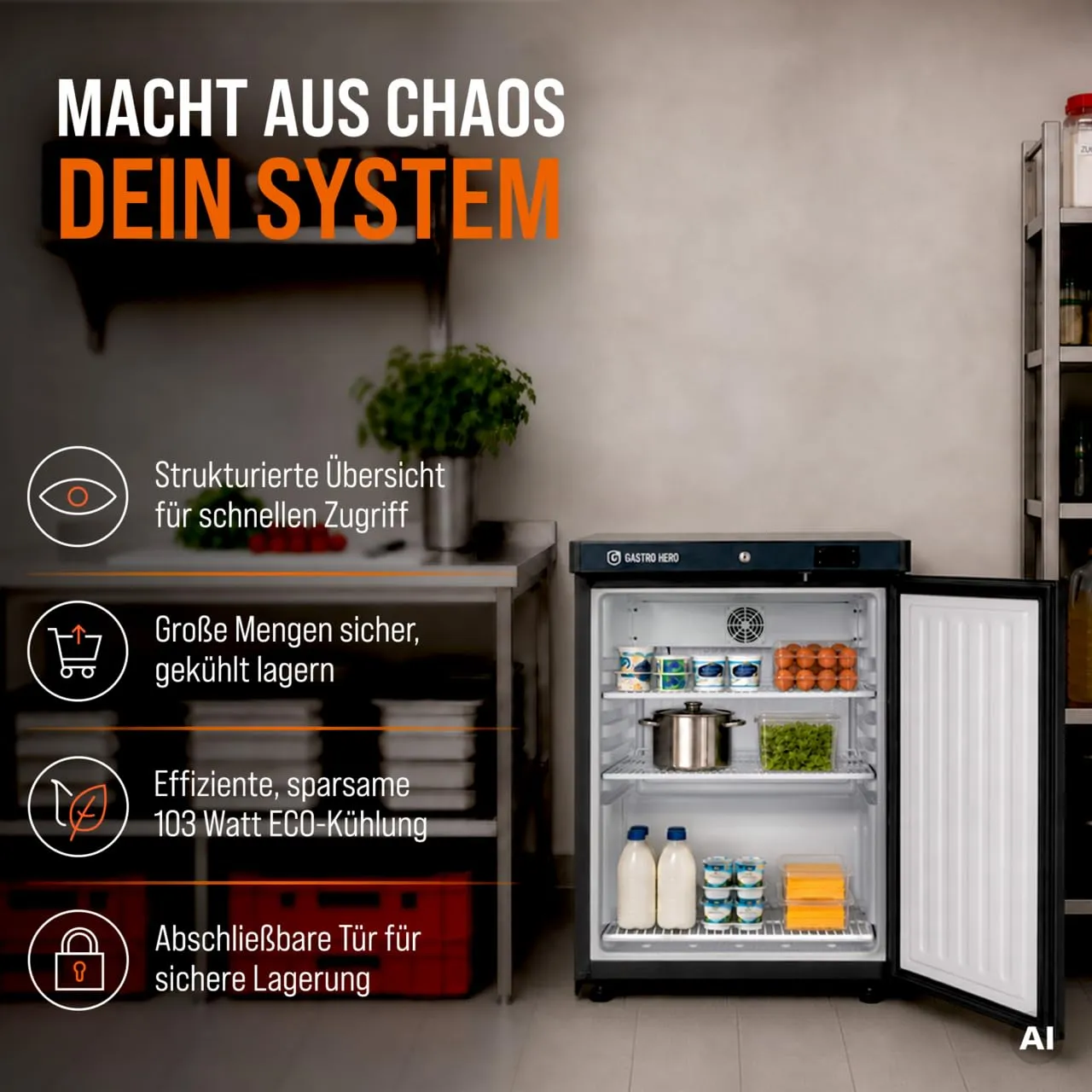GastroHero ECO LKSE200B Lagerkühlschrank 129 L schwarz