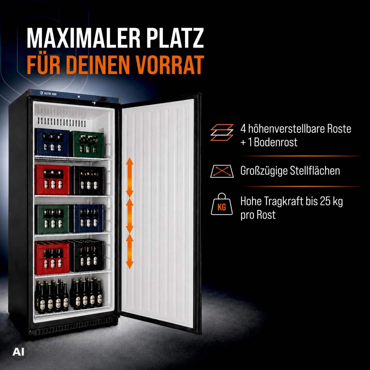 GastroHero ECO LKSE600BA Bierkastenkühlschrank 562 L schwarz