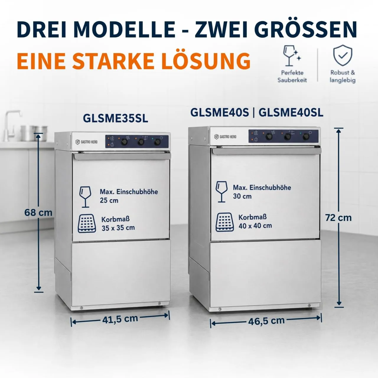 GastroHero ECO GLSME35SL Gläserspülmaschine 35x35 cm Edelstahl