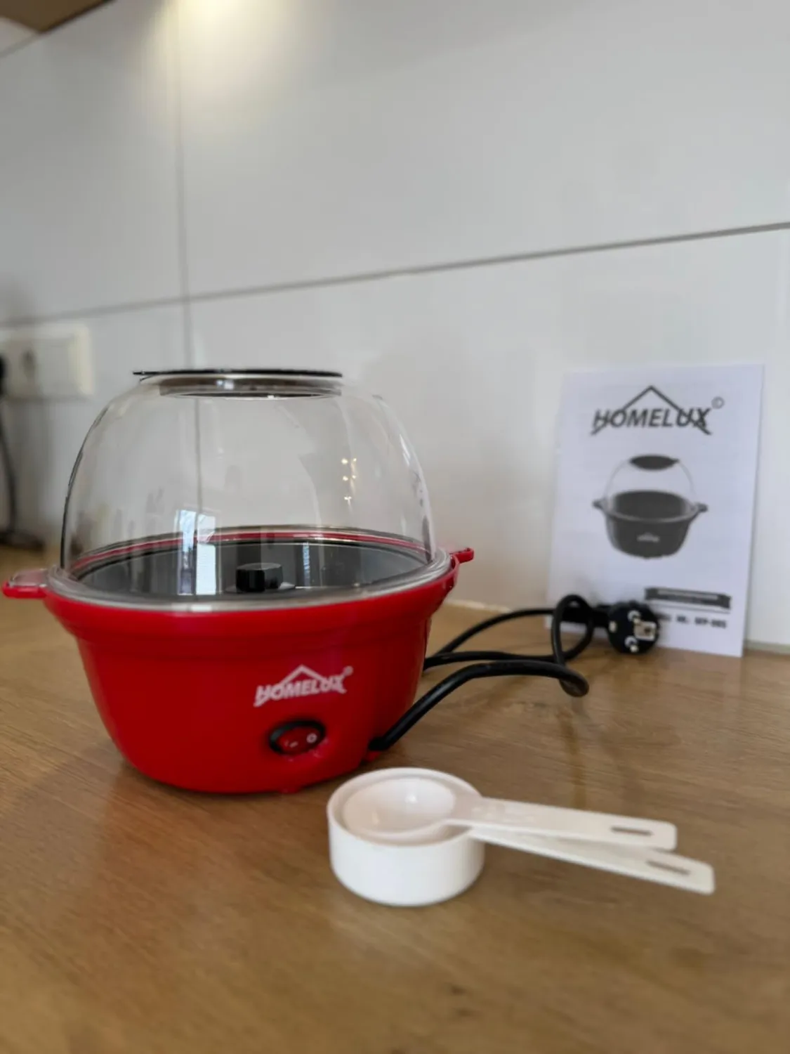 HOMELUX Mini Popcornmaschine 450W 2,5L Antihaft mit Messlöffel