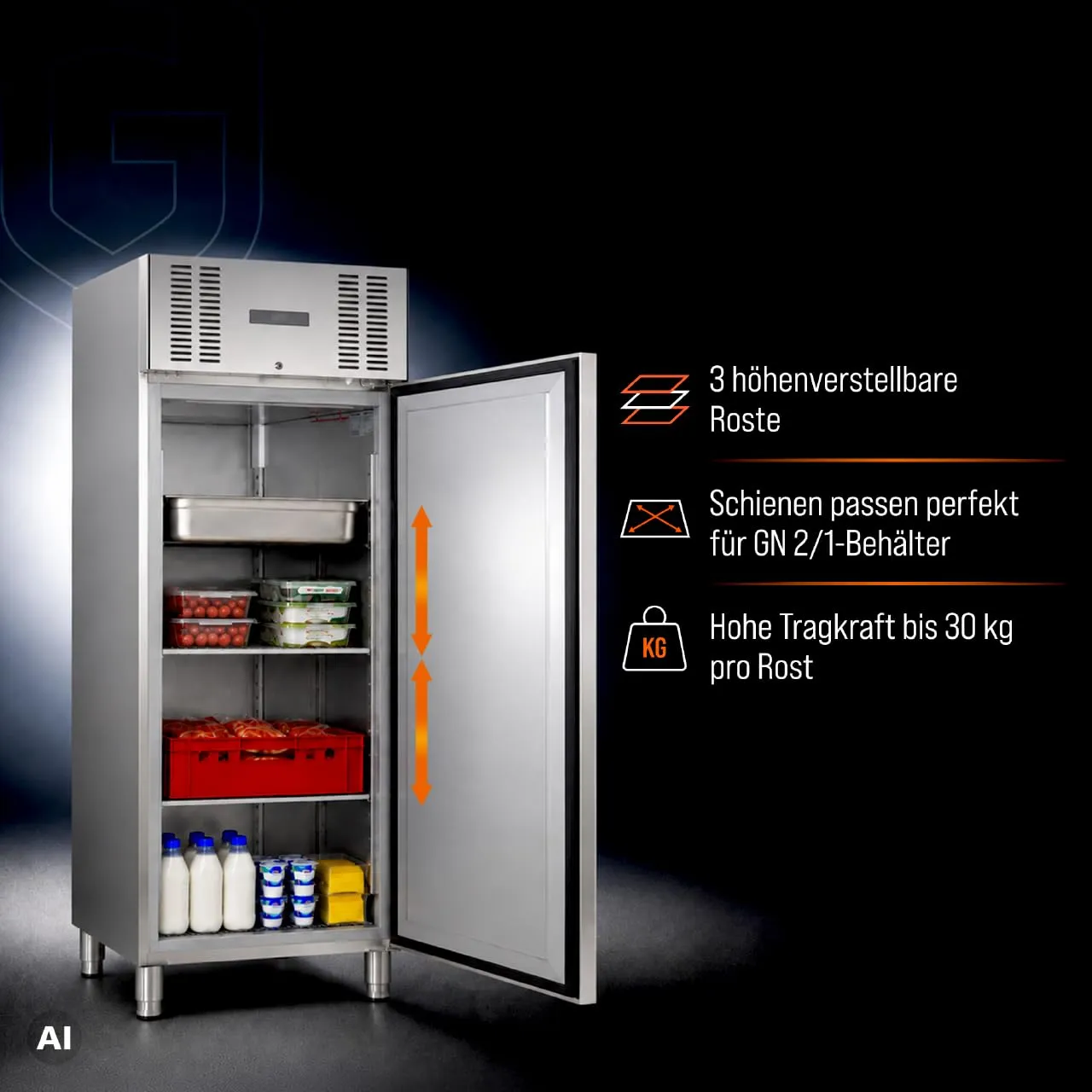 GastroHero Eline KS-ELINE650M Kühlschrank 605 L Edelstahl