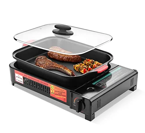 HOMELUX Camping Gasgrill 2,2kW mit Grillpfanne Glasdeckel