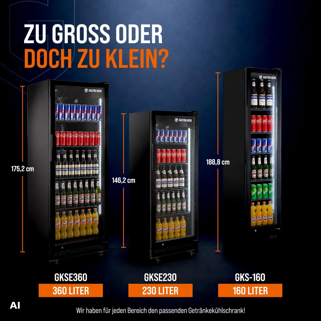 GastroHero GKSE360 Getränkekühlschrank 360L Schwarz