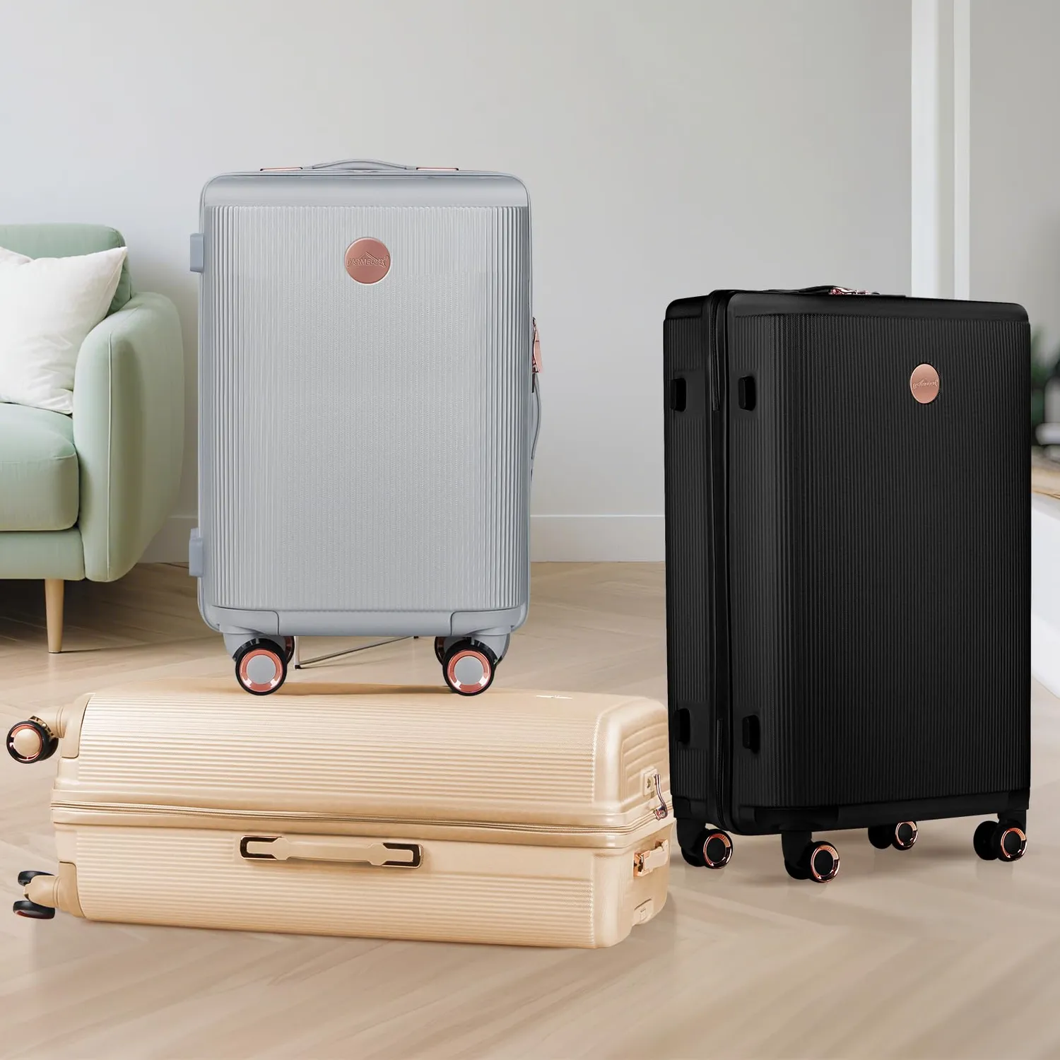 HOMELUX Kofferset 3-teilig Silber M-L-XL Hartschale