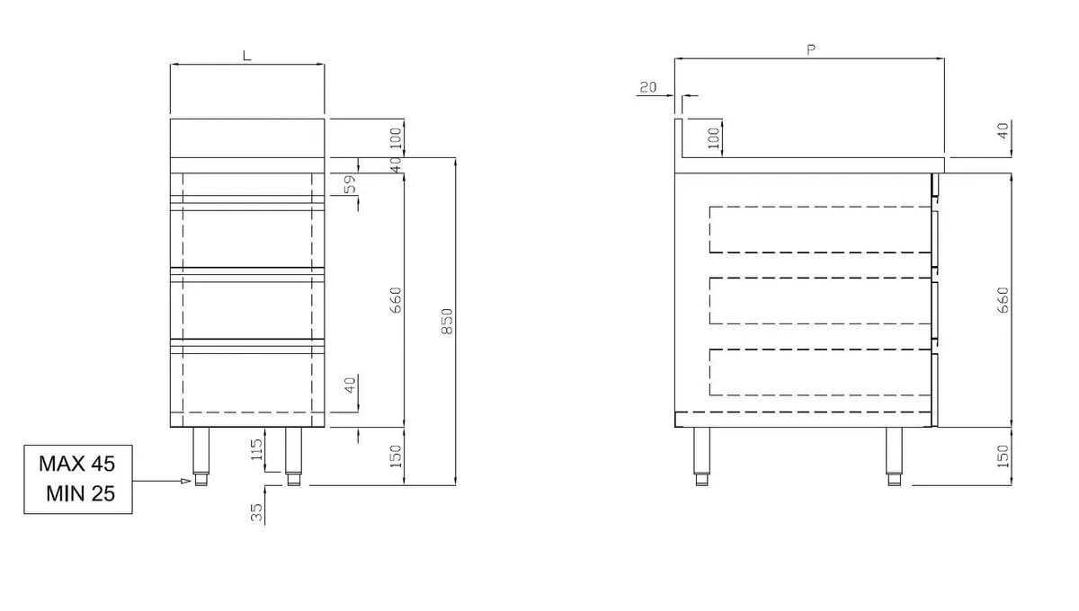 GastroHero ECO Schubladenschrank 400x700 3 Schubladen Aufkantung