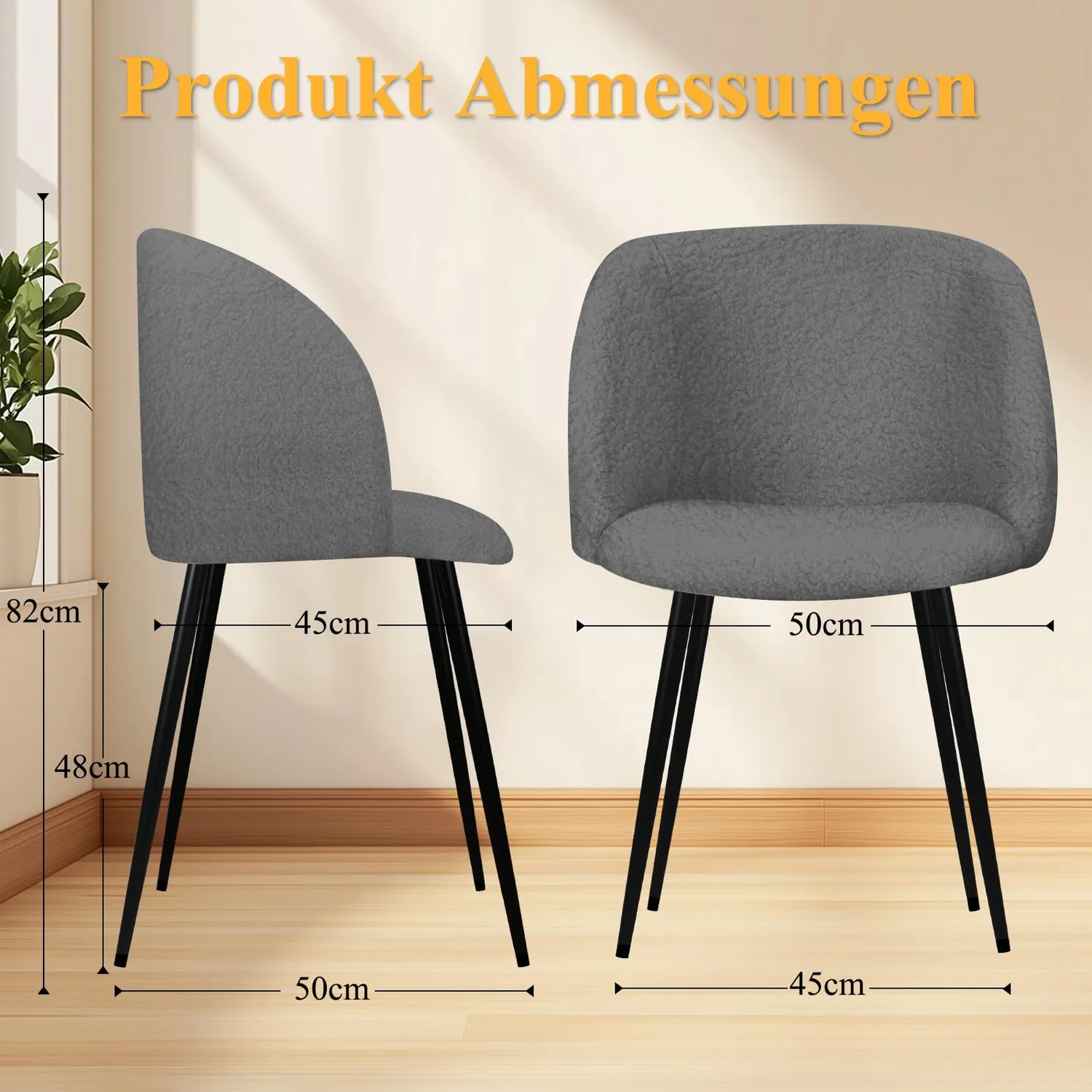 HOMELUX Teddy Esszimmerstuhl 4er Set Grau mit Armlehne