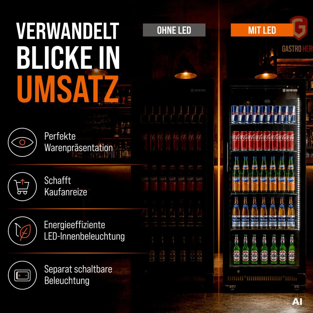 GastroHero GKSE360 Getränkekühlschrank 360L Schwarz