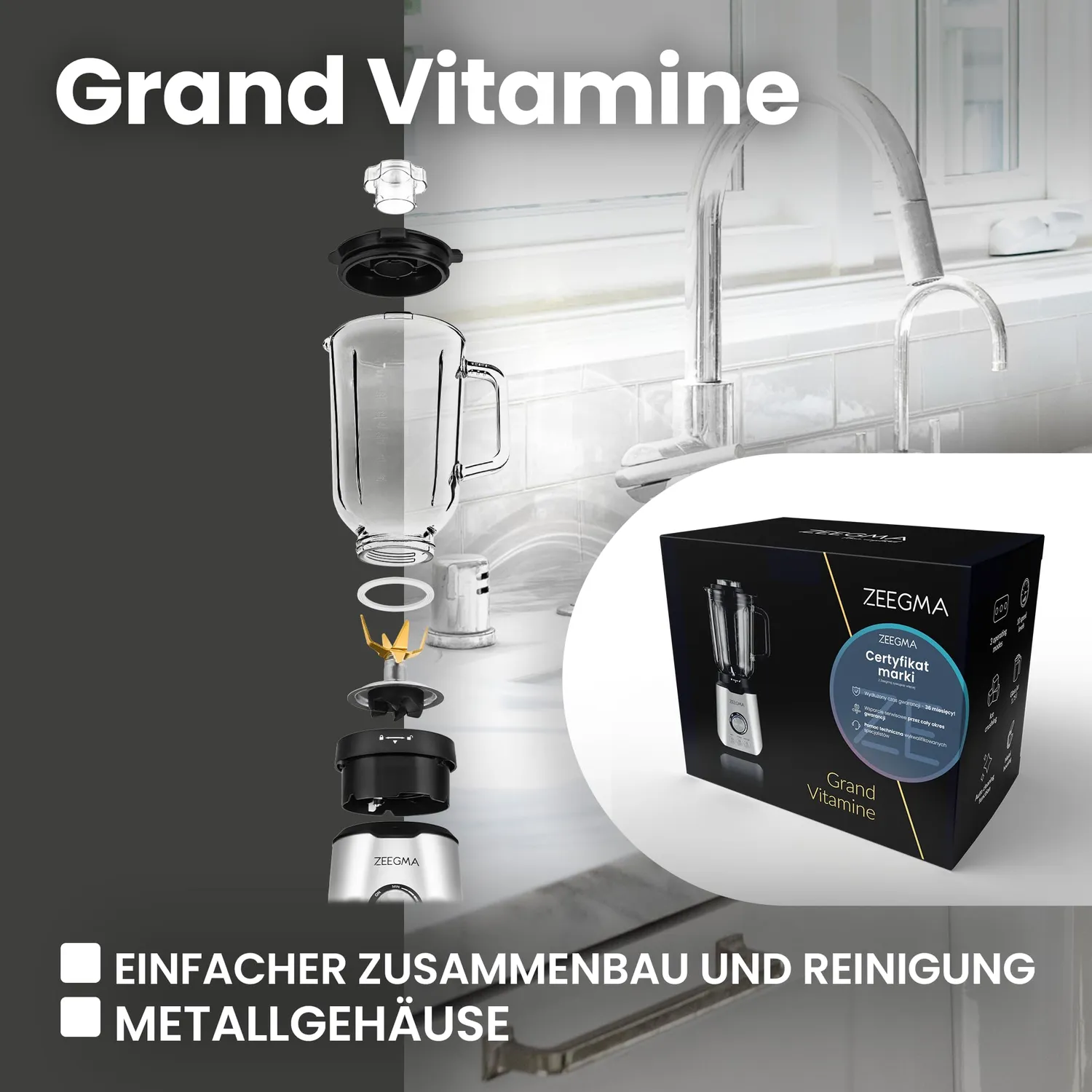 ZEEGMA Grand Vitamine Standmixer Silber 1,75 L 1600 W