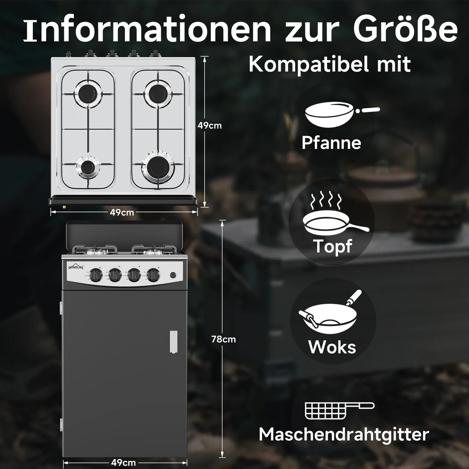HOMELUX Campingkocher 4-flammig 6,2 kW mit Box