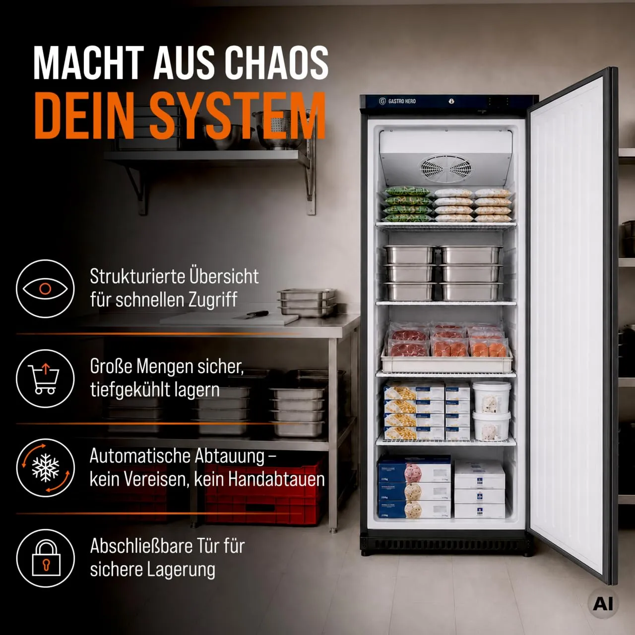 GastroHero ECO LTSE600B Tiefkühlschrank 562 L schwarz