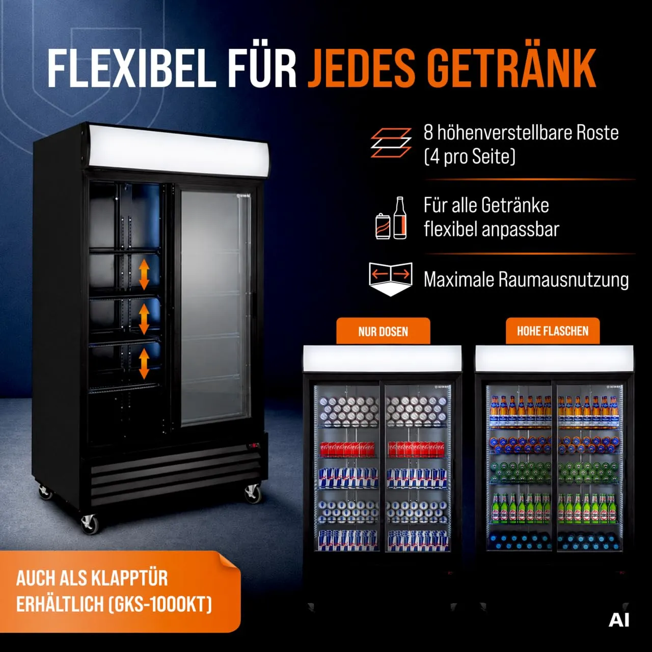 GastroHero GKS-1000ST Getränkekühlschrank 864 L 2-türig