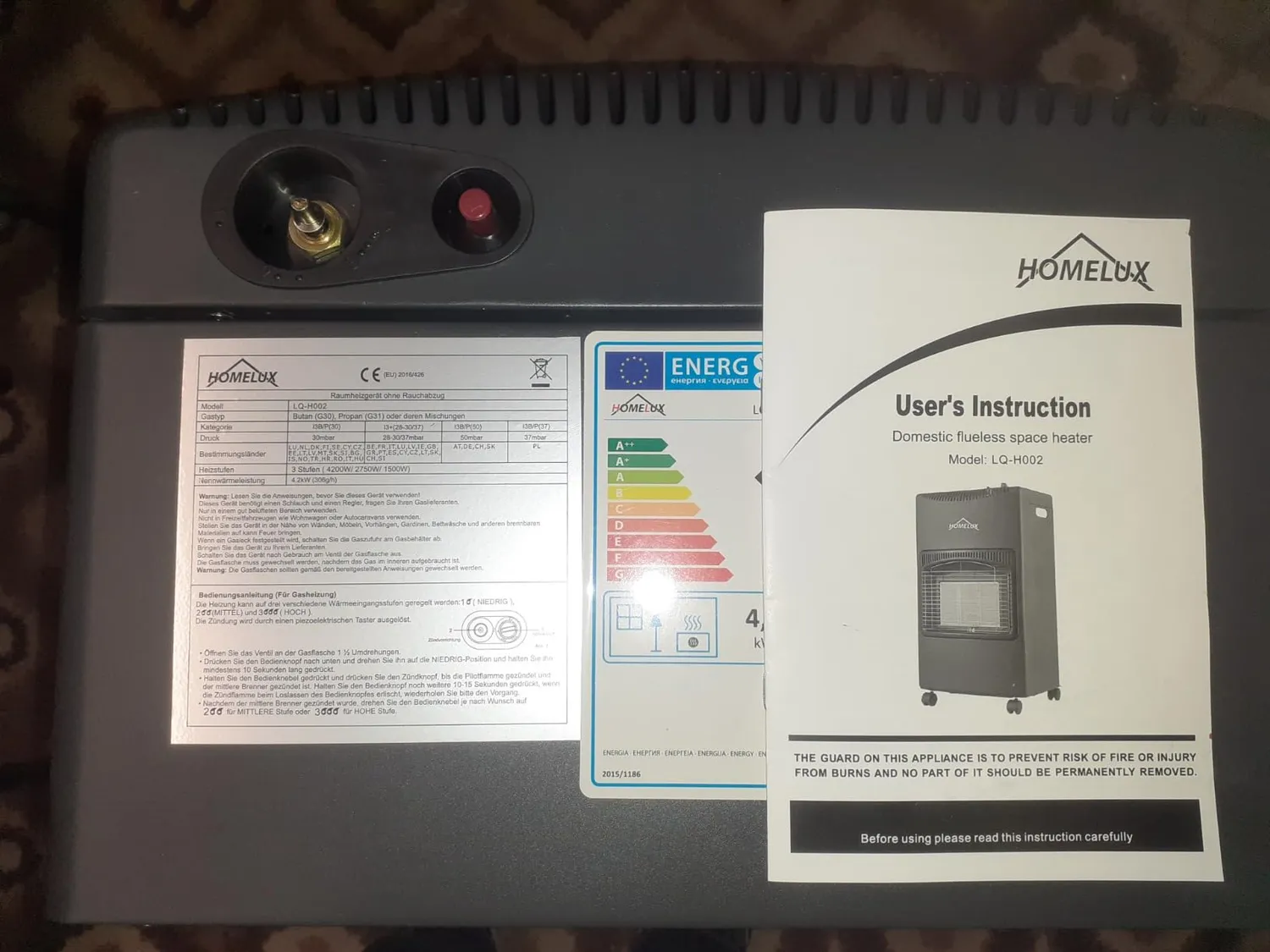 HOMELUX 4200 W Gasheizung Innenraum 82 m³ 3-stufig