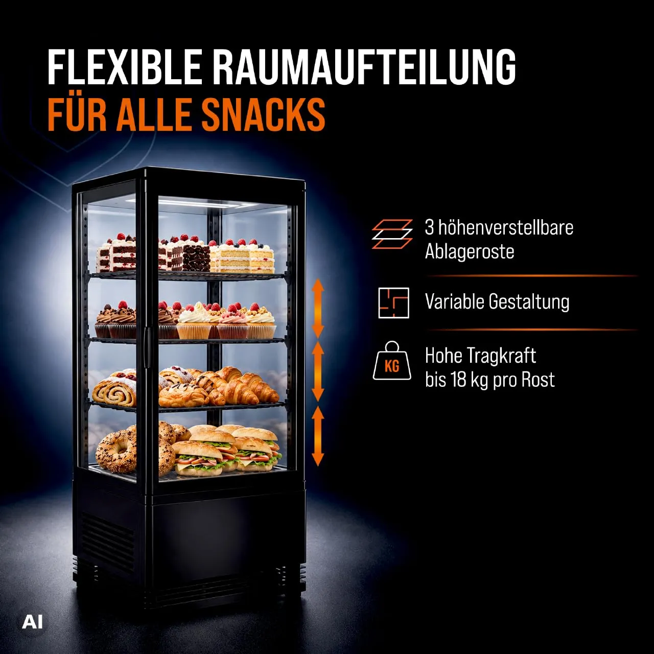 GastroHero KV-78S Kühlvitrine 78 L Schwarz
