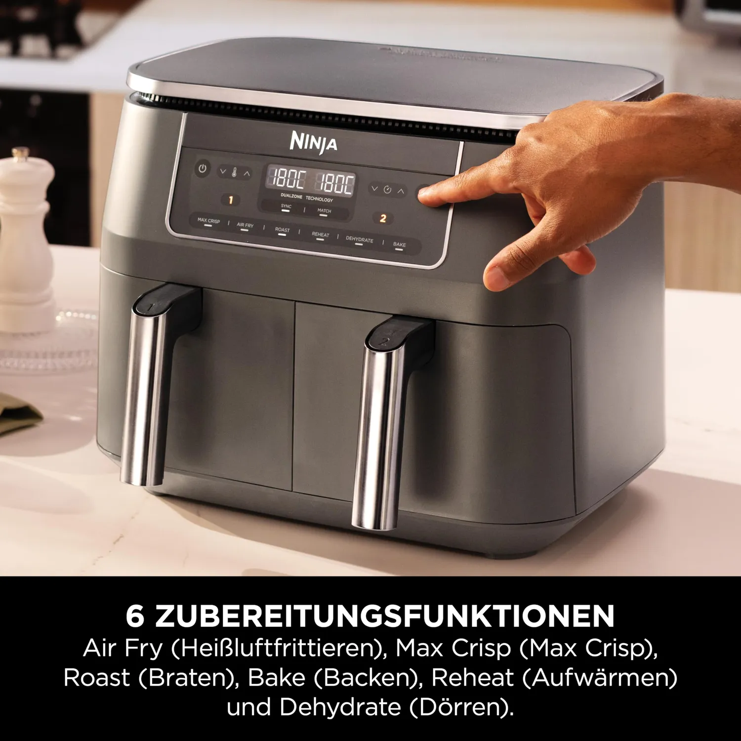 Ninja Dual Zone Heißluftfritteuse 7,6 L Metallic Grau