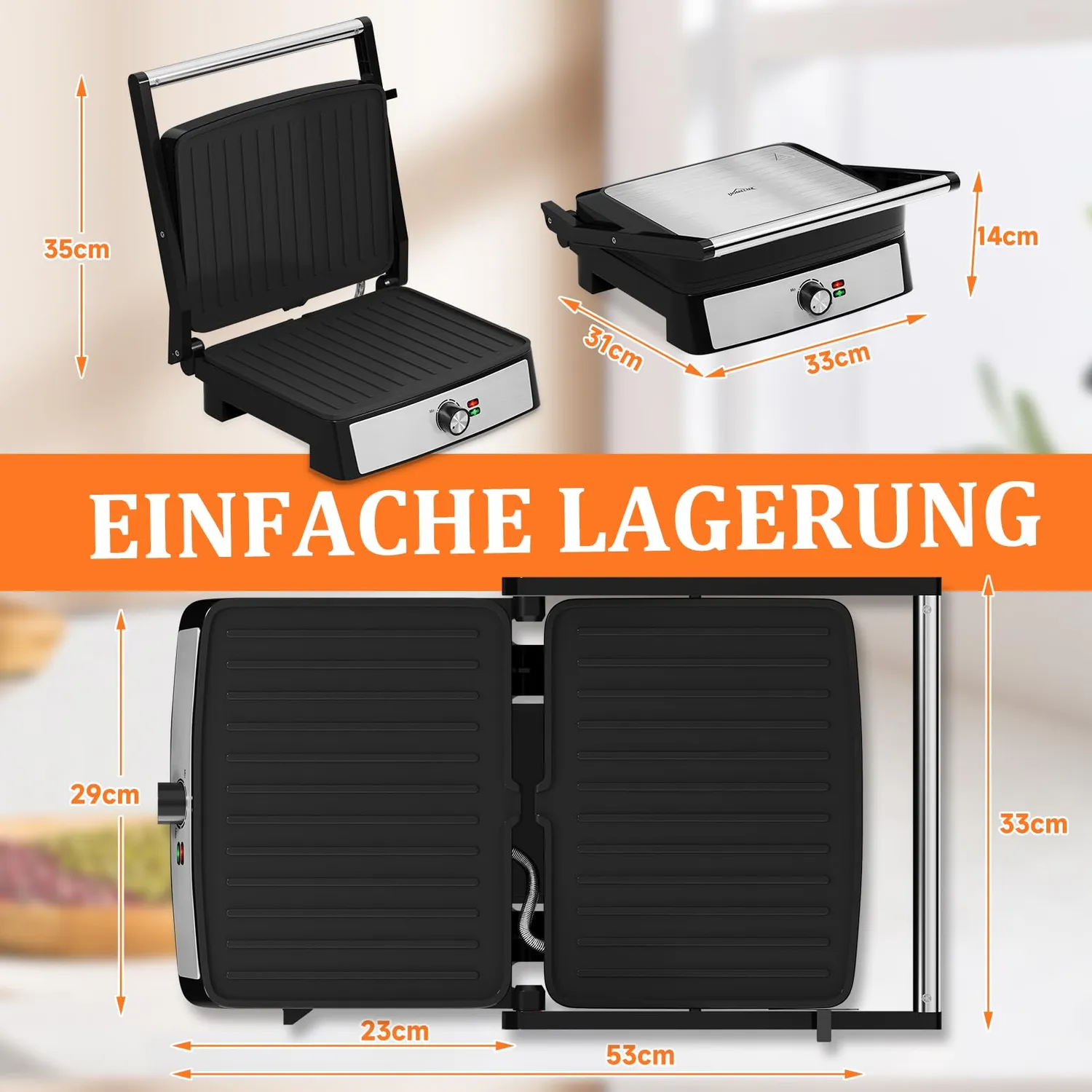 HOMELUX Kontaktgrill 2200W Tischgrill 180° Antihaft