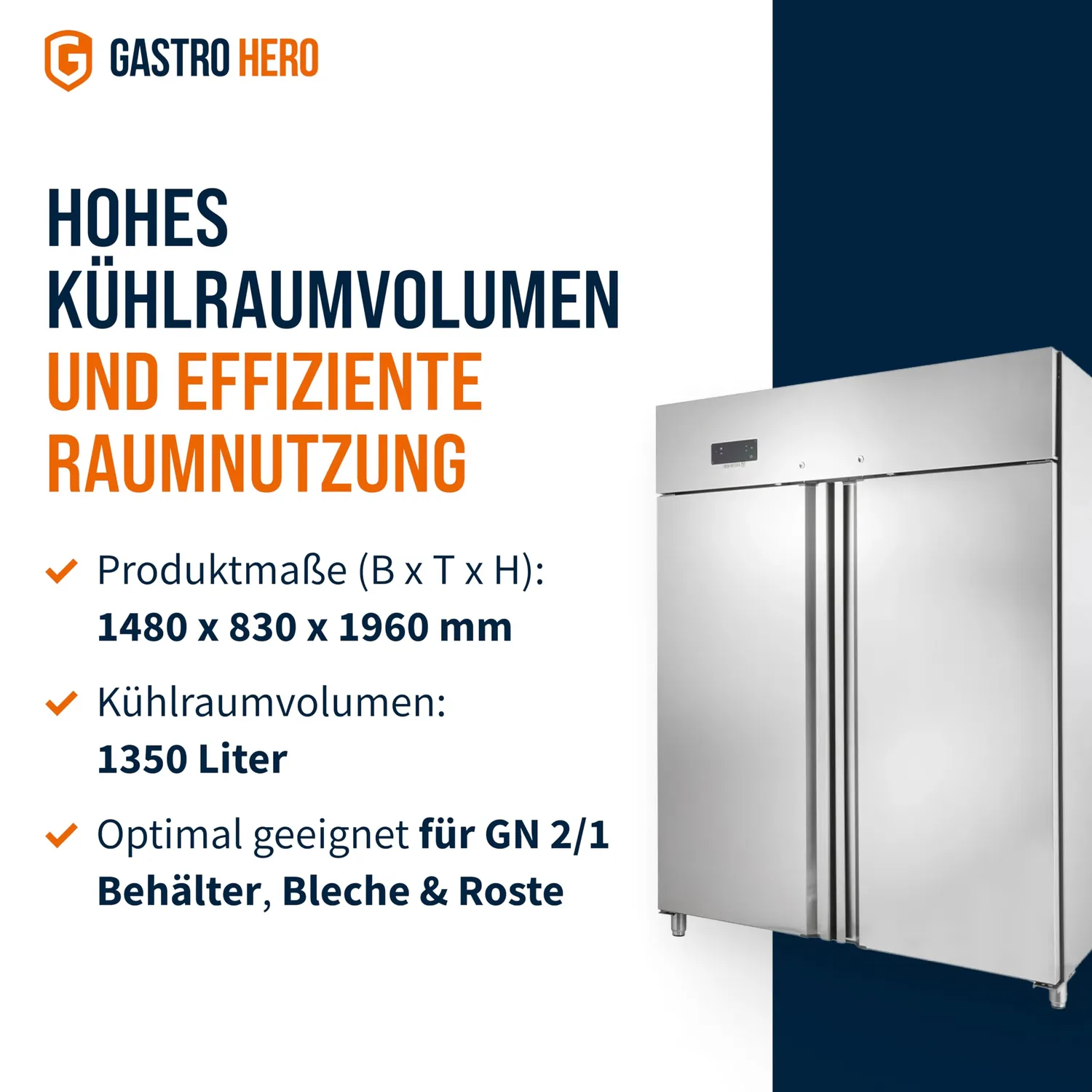 GastroHero ECO 1300 GN 2/1 Gewerbekühlschrank 1350L
