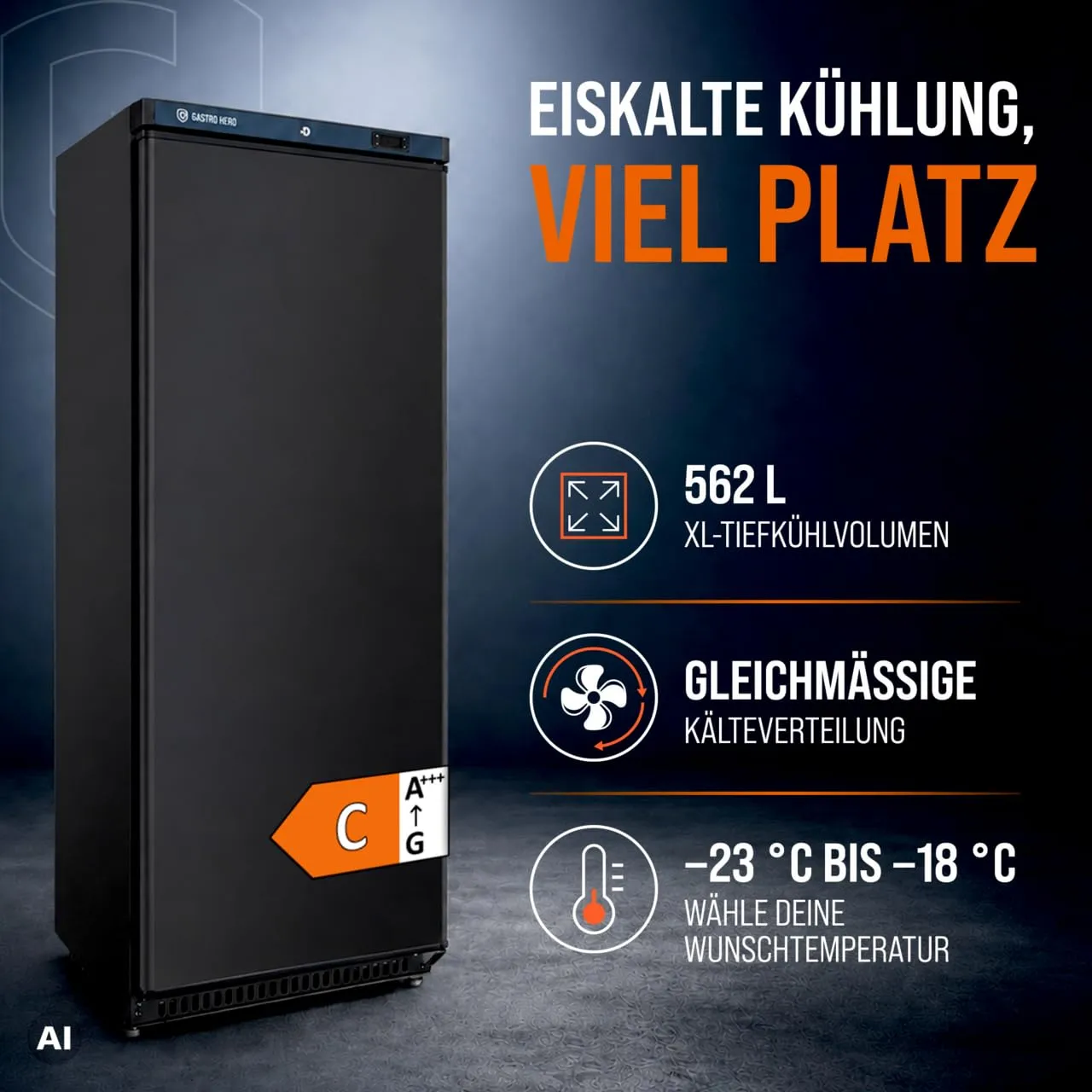 GastroHero ECO LTSE600B Tiefkühlschrank 562 L schwarz