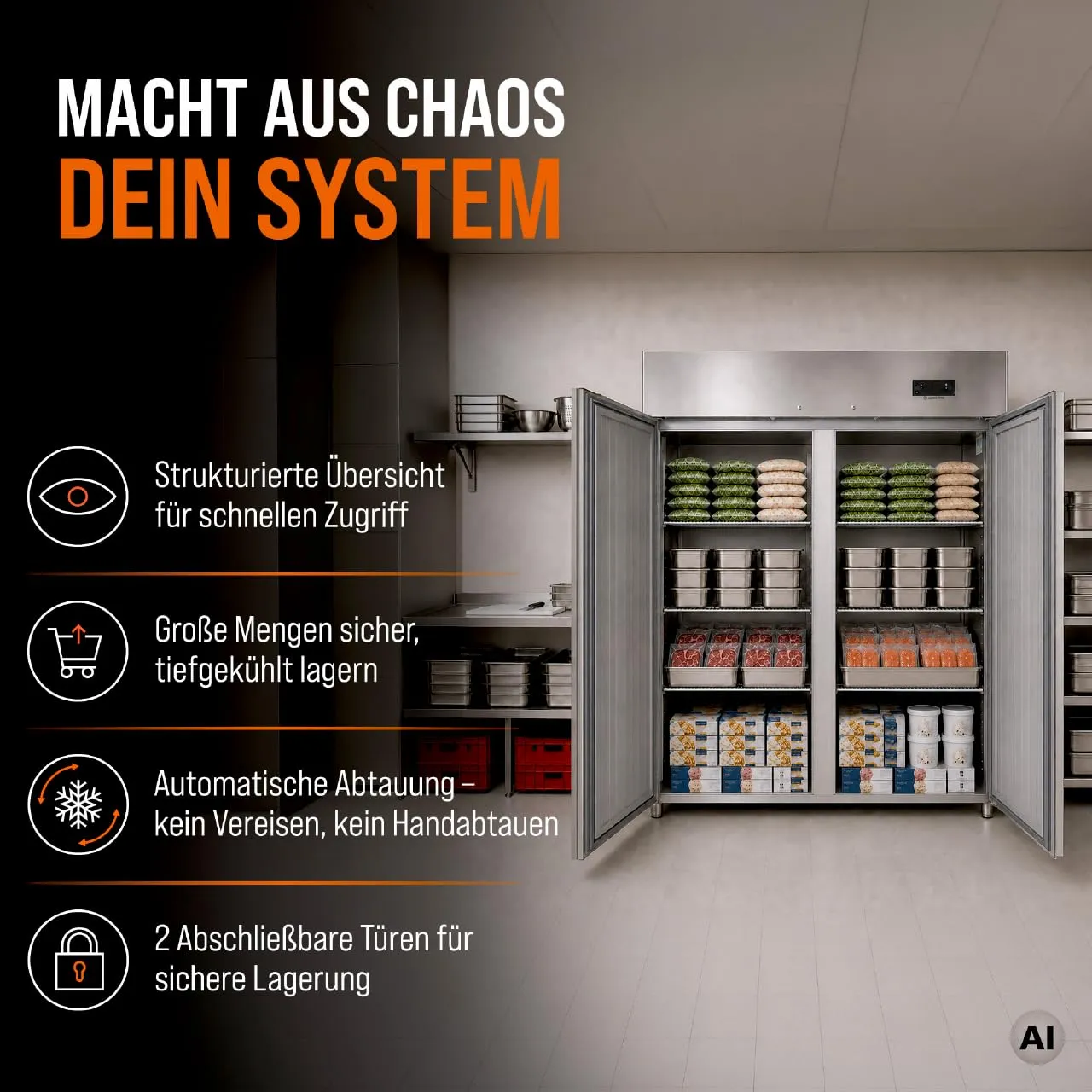 GastroHero GNH1410BTM Tiefkühlschrank 1350L Edelstahl