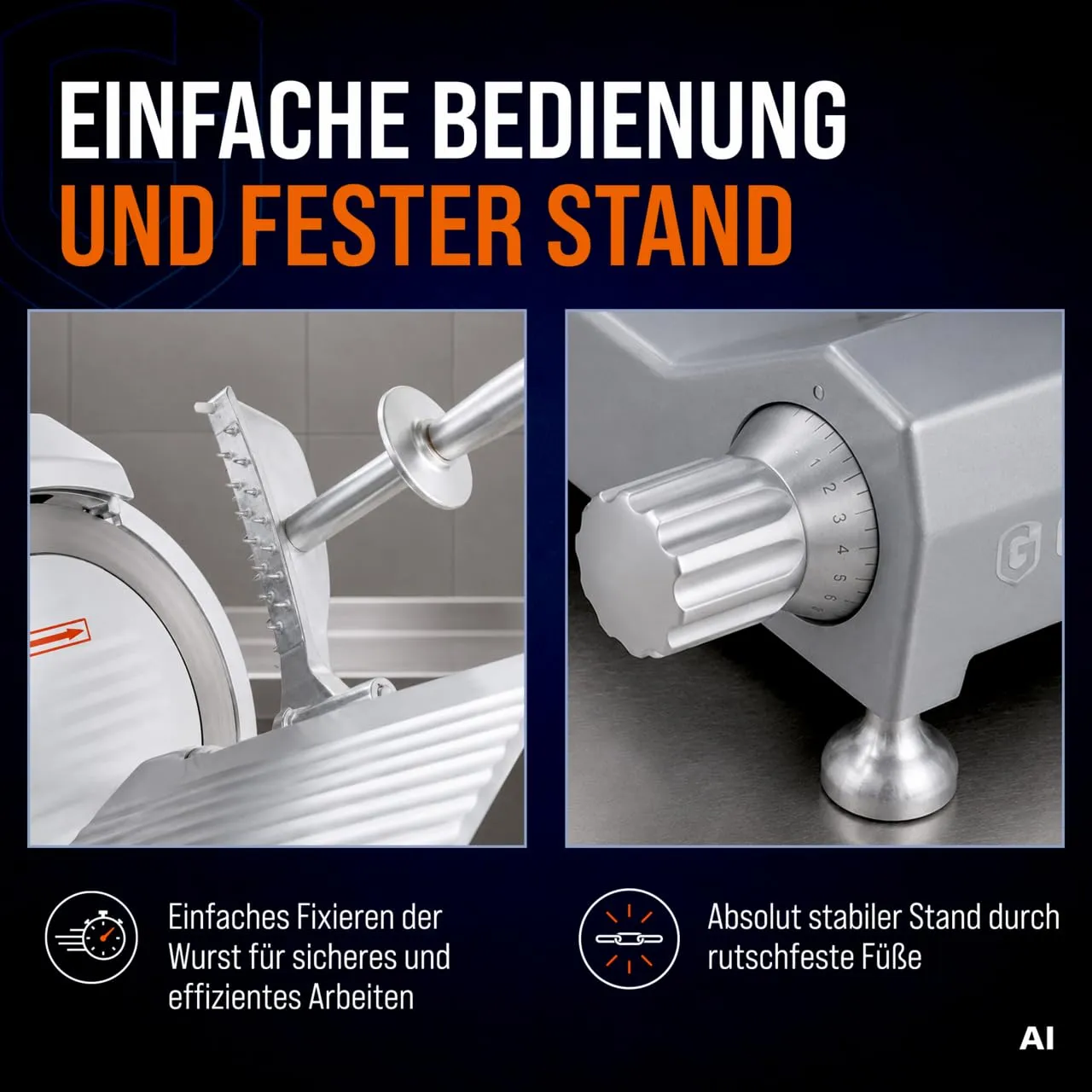 GastroHero ASM250 Aufschnittmaschine 250 mm Aluminium