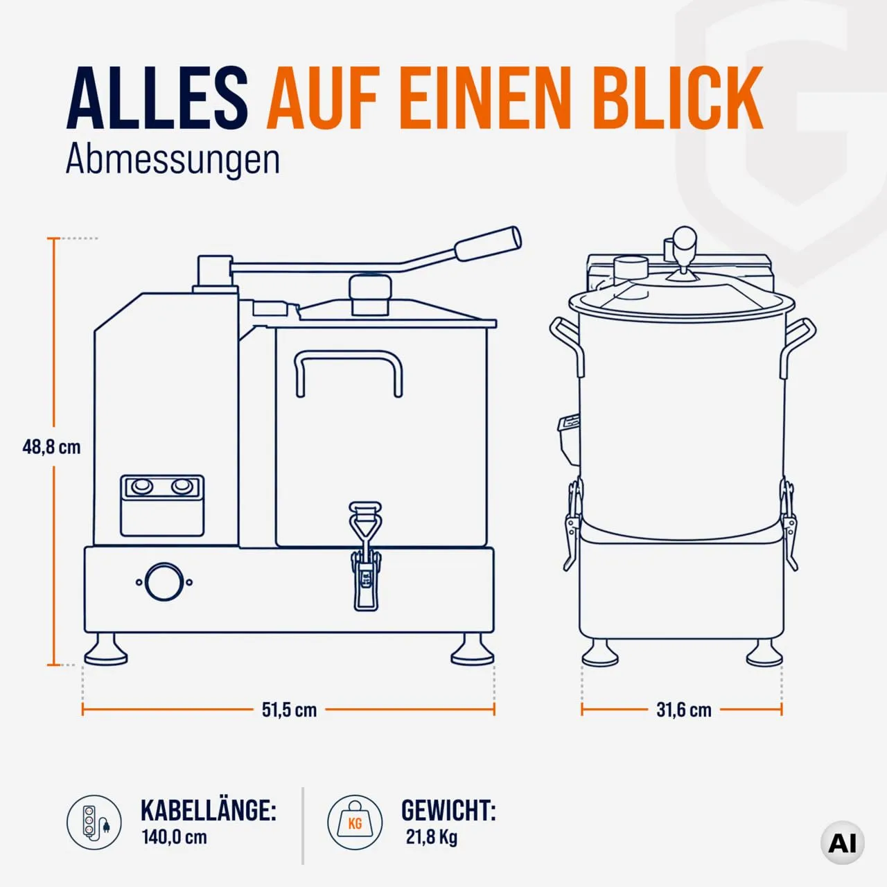 GastroHero CU-ECO12 Tischkutter 12L Edelstahl für Gemüse