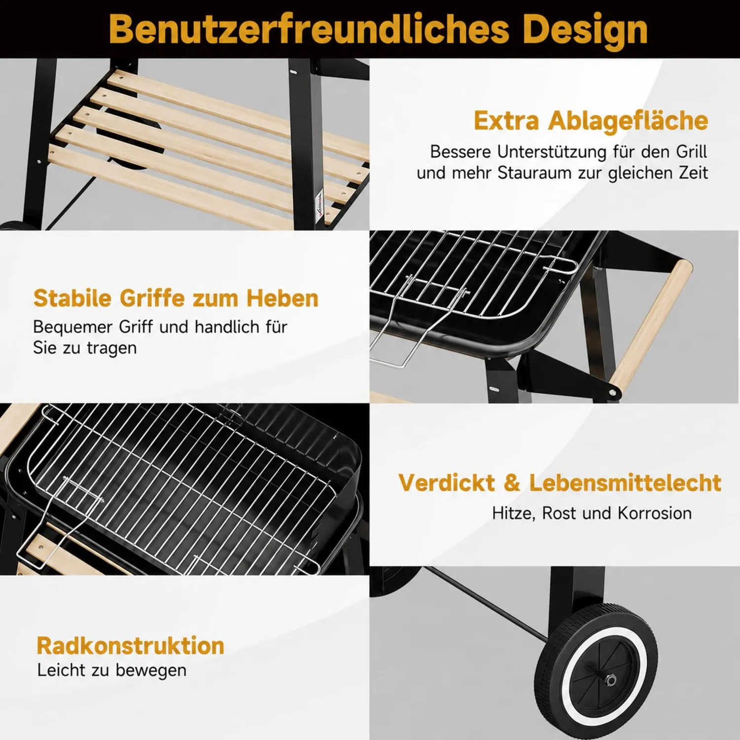 HOMELUX Holzkohlegrill Grillwagen 84x39x87cm