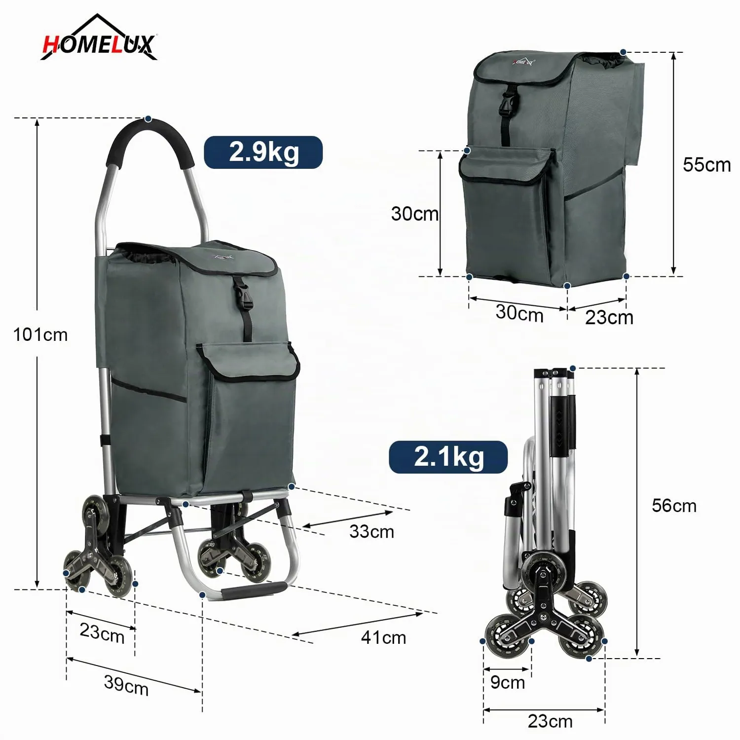 HOMELUX Einkaufstrolley 41L Trolley dunkelgrau treppengängig