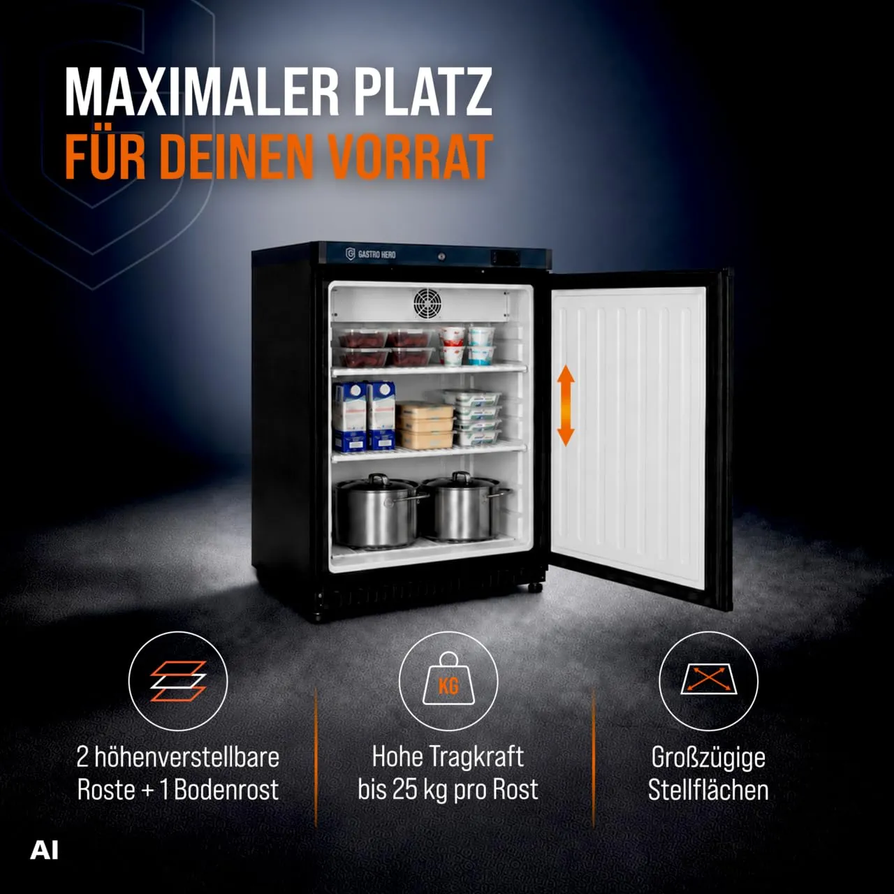 GastroHero ECO LKSE200B Lagerkühlschrank 129 L schwarz
