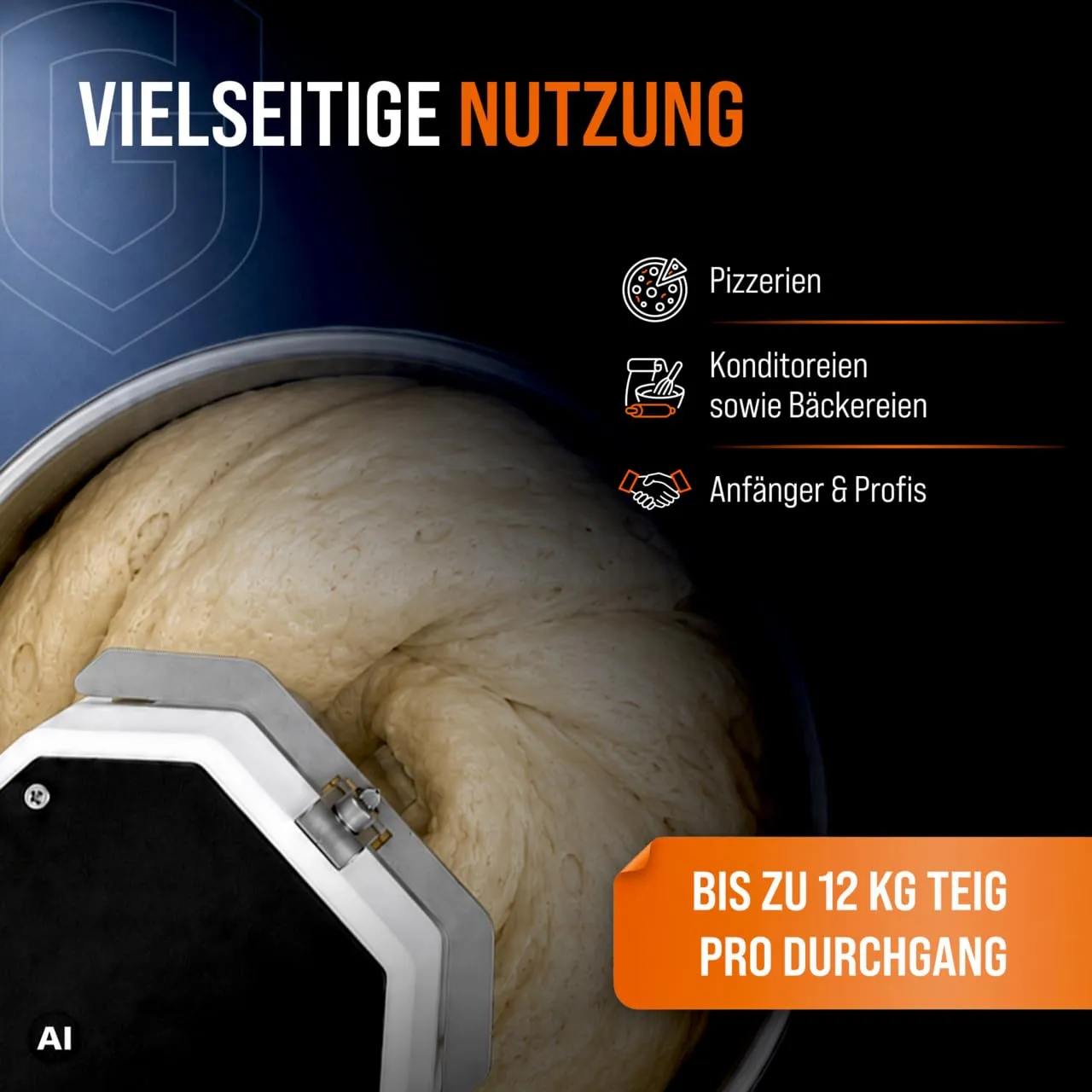GastroHero AT30-F Teigknetmaschine 30 L 12 kg Edelstahl