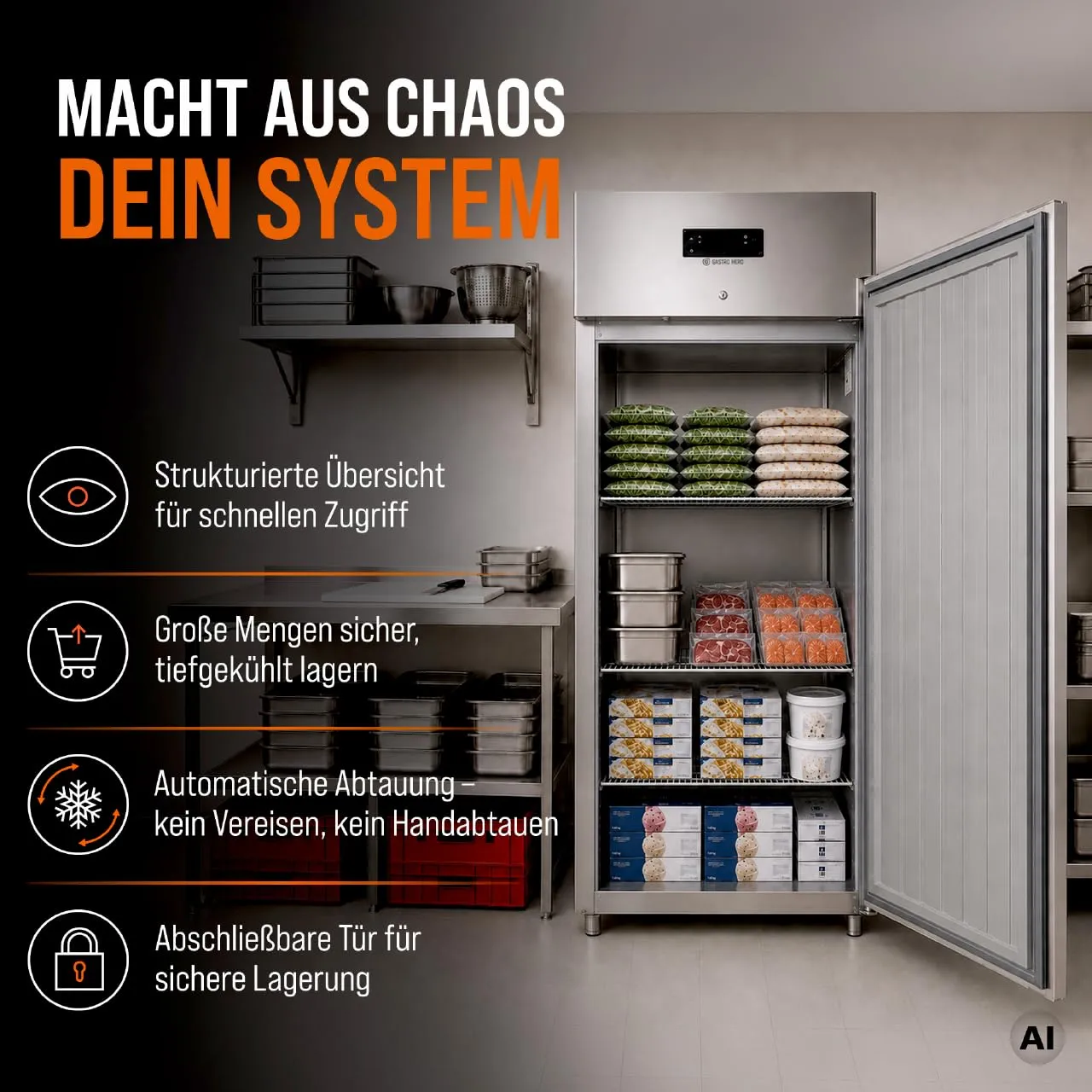 GastroHero ECO GNH650BTM Tiefkühlschrank 616 L Edelstahl