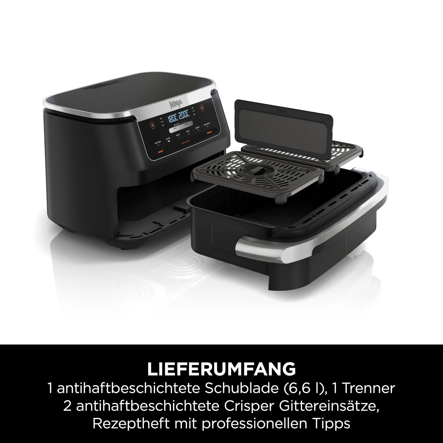 Ninja FlexDrawer Heißluftfritteuse 6,6 L schwarz 6-in-1 Dual