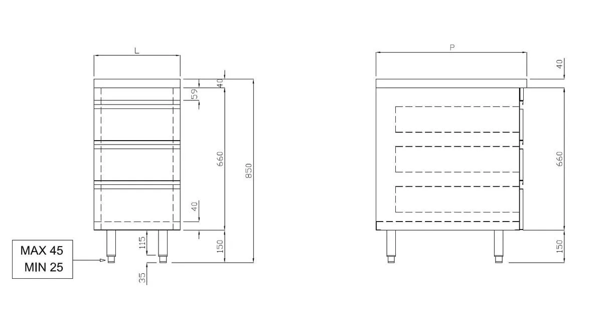 GastroHero ECO Schubladenschrank 400x700 3 Schubladen Edelstahl