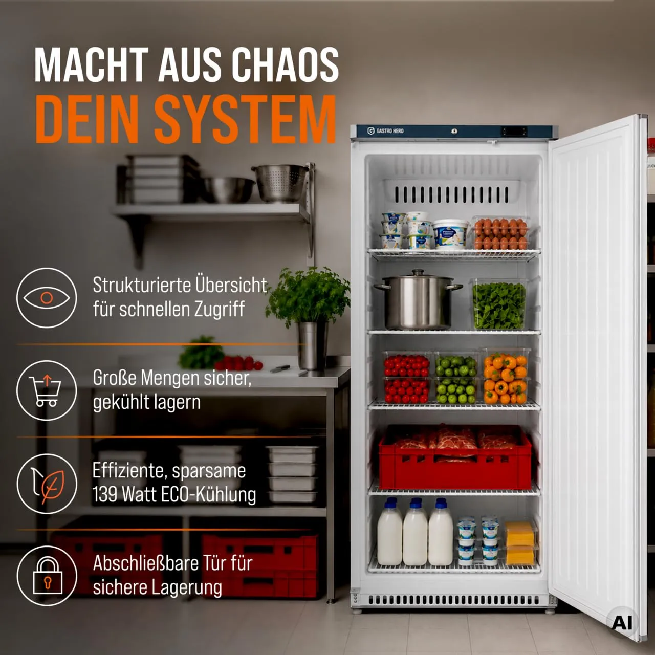 GastroHero LKSE600 Lagerkühlschrank 562 L Weiß 0-8 °C