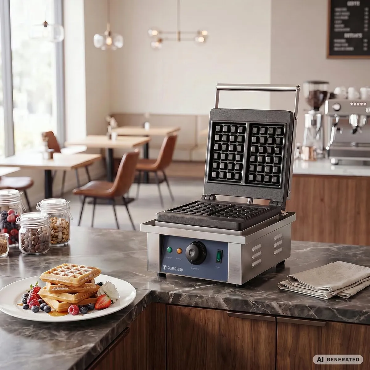 GastroHero FY-4 Waffeleisen belgisch 2 Waffeln Edelstahl