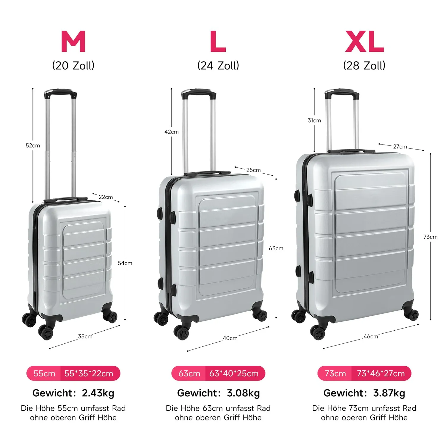 HOMELUX HL092 Kofferset 3tlg Hartschale silber ABS