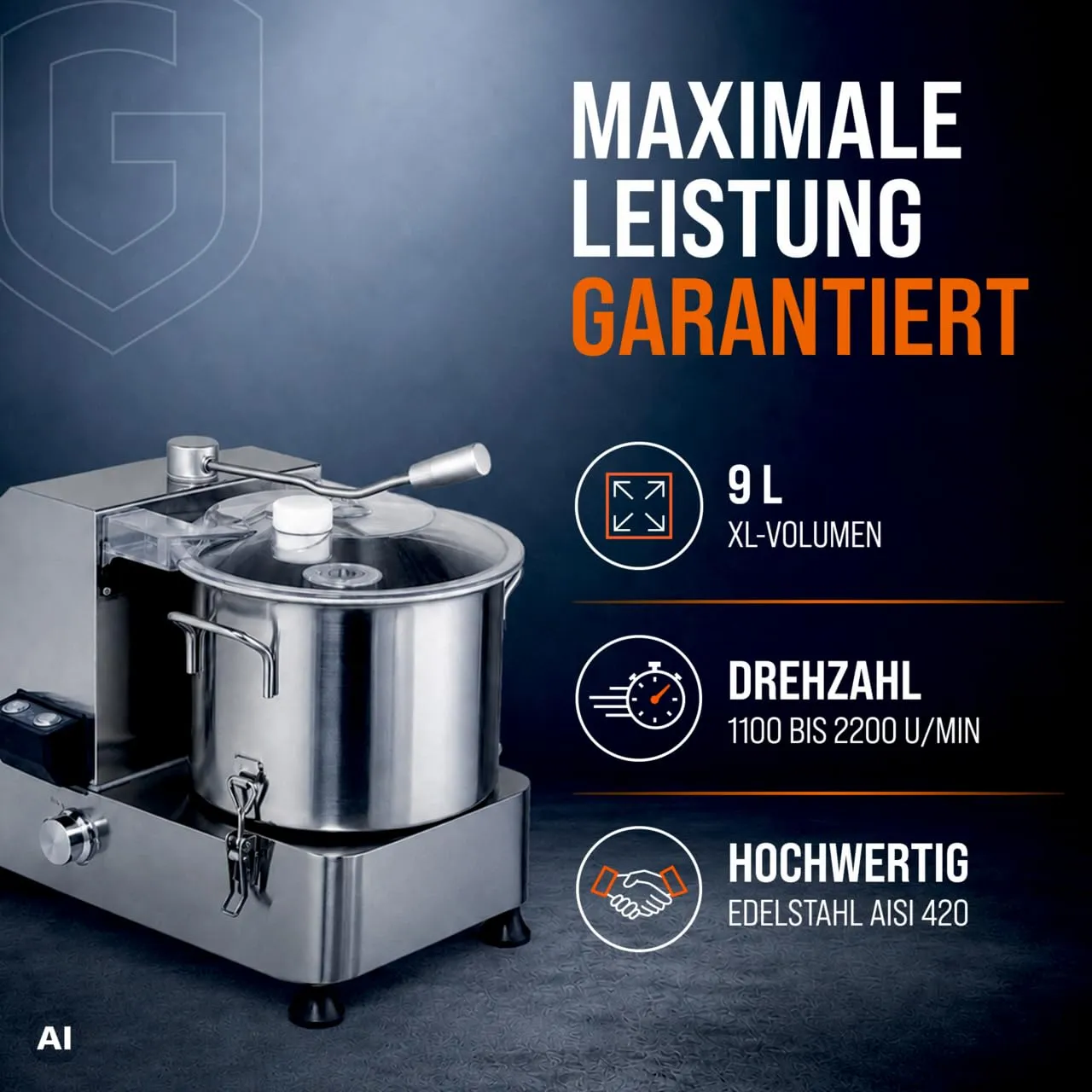 GastroHero CU-ECO9 Kutter 9 Liter Edelstahl Profi