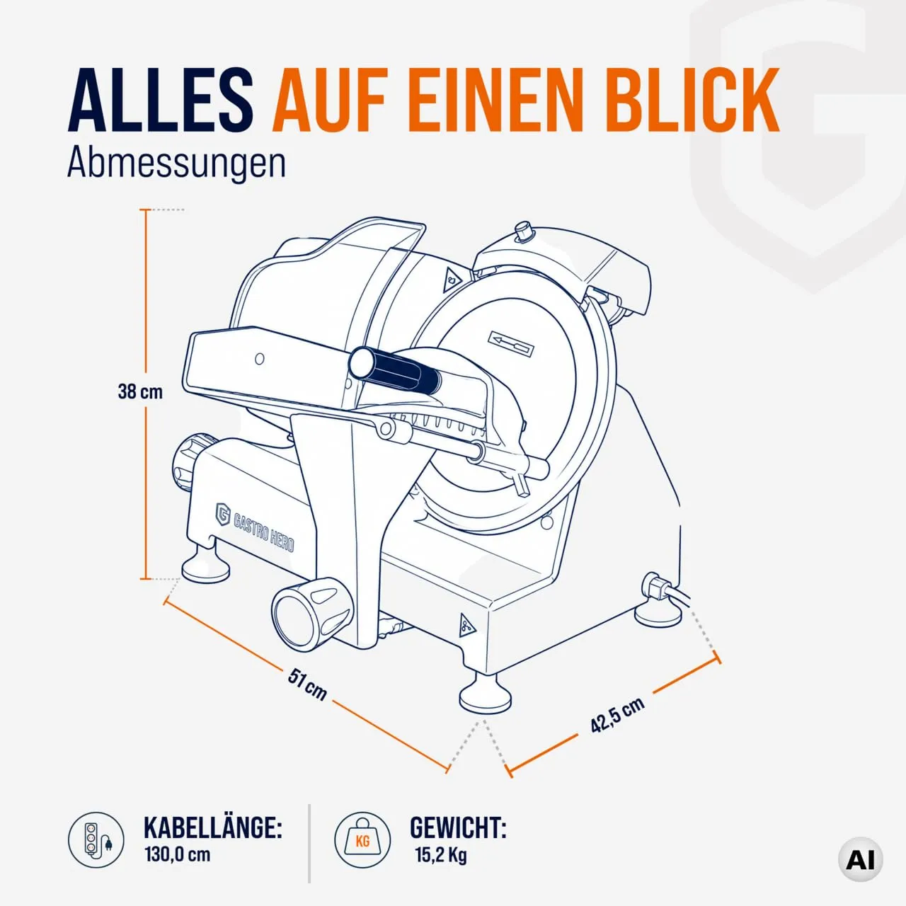 GastroHero ASM250 Aufschnittmaschine 250 mm Aluminium