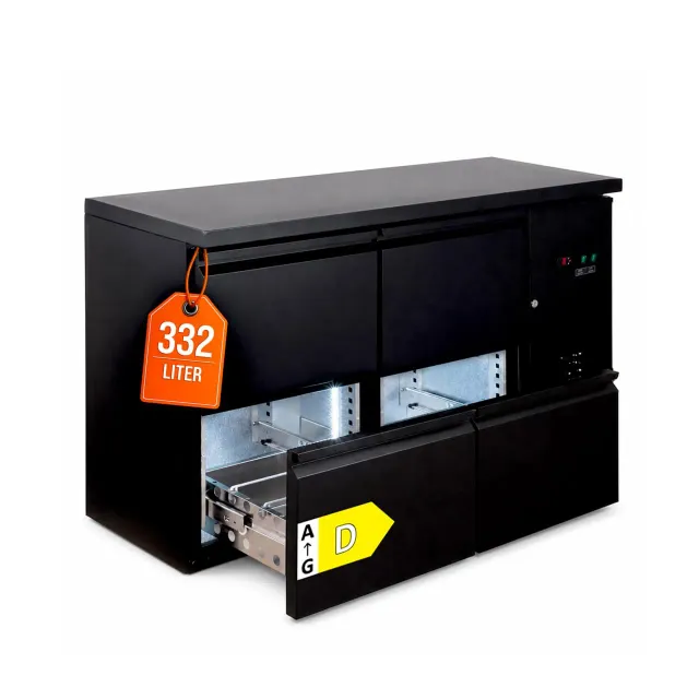 GastroHero BKT-ECO0/4 Barkühltisch 332L schwarz 4 Schubladen