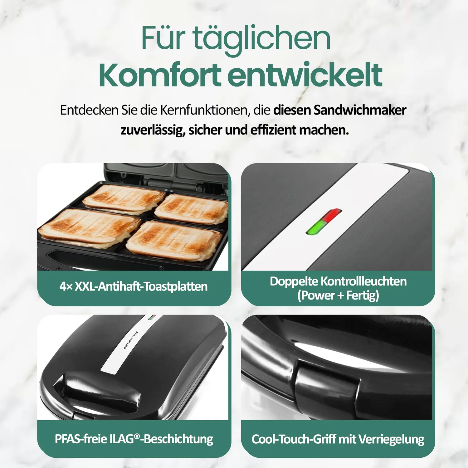Emerio Family XXL Sandwichmaker 4 Toasts 1300W