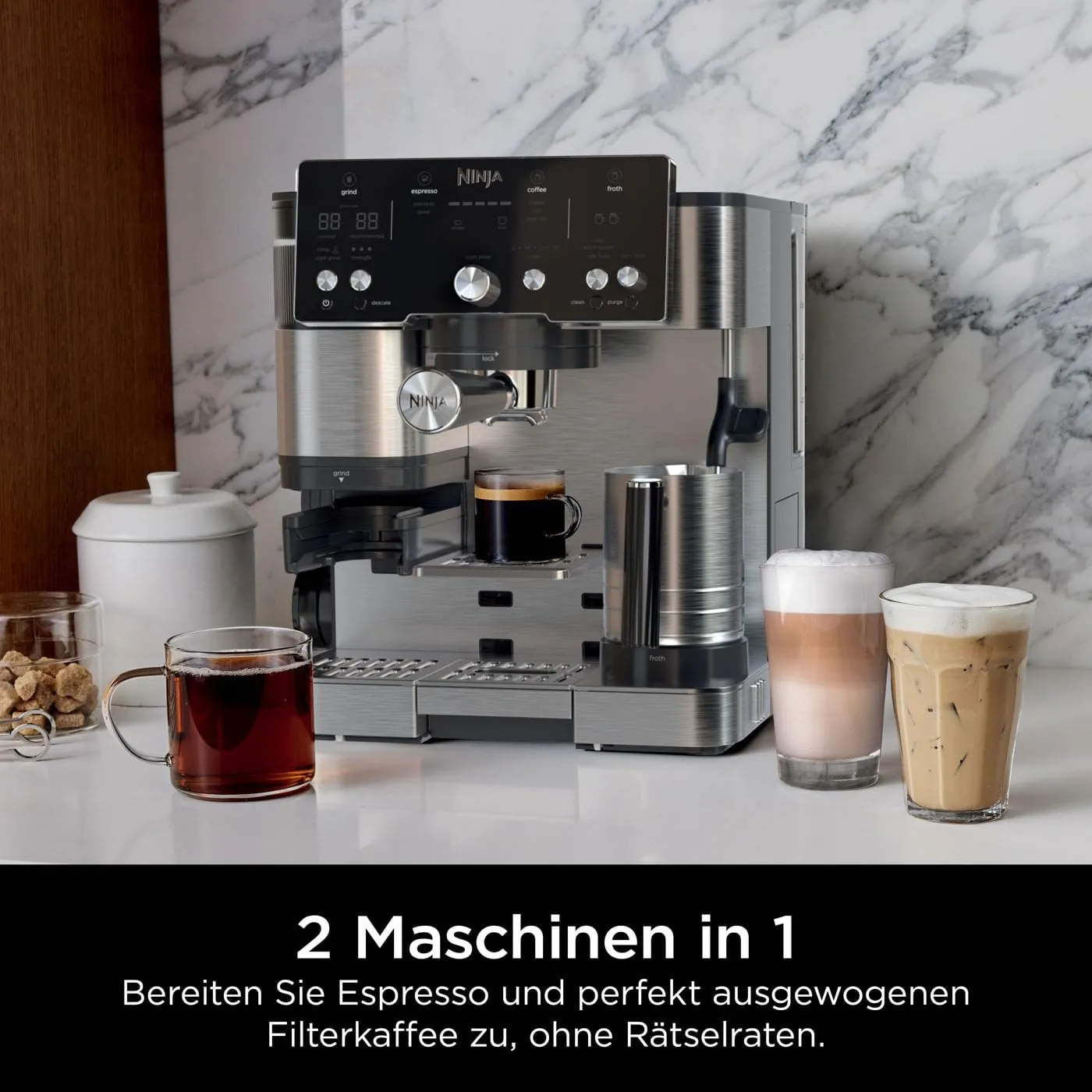 Ninja Luxe Essential Kaffeemaschine Silber 2-in-1 Mahlwerk