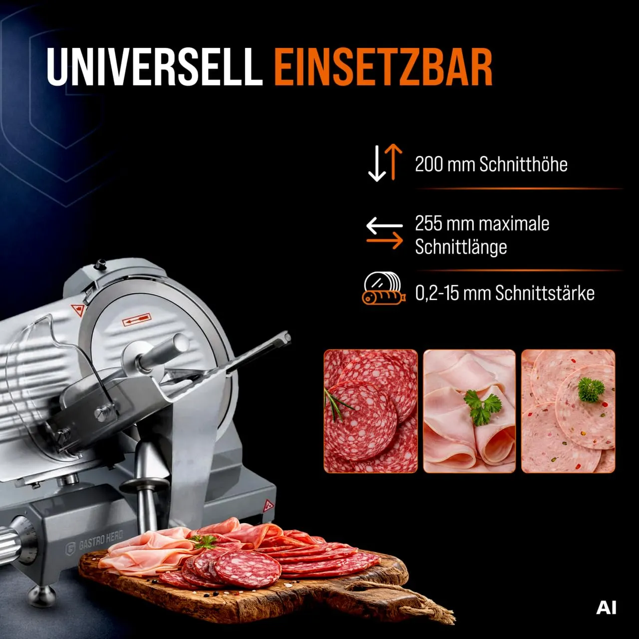 GastroHero ASM300 Aufschnittmaschine 300 mm Aluminium