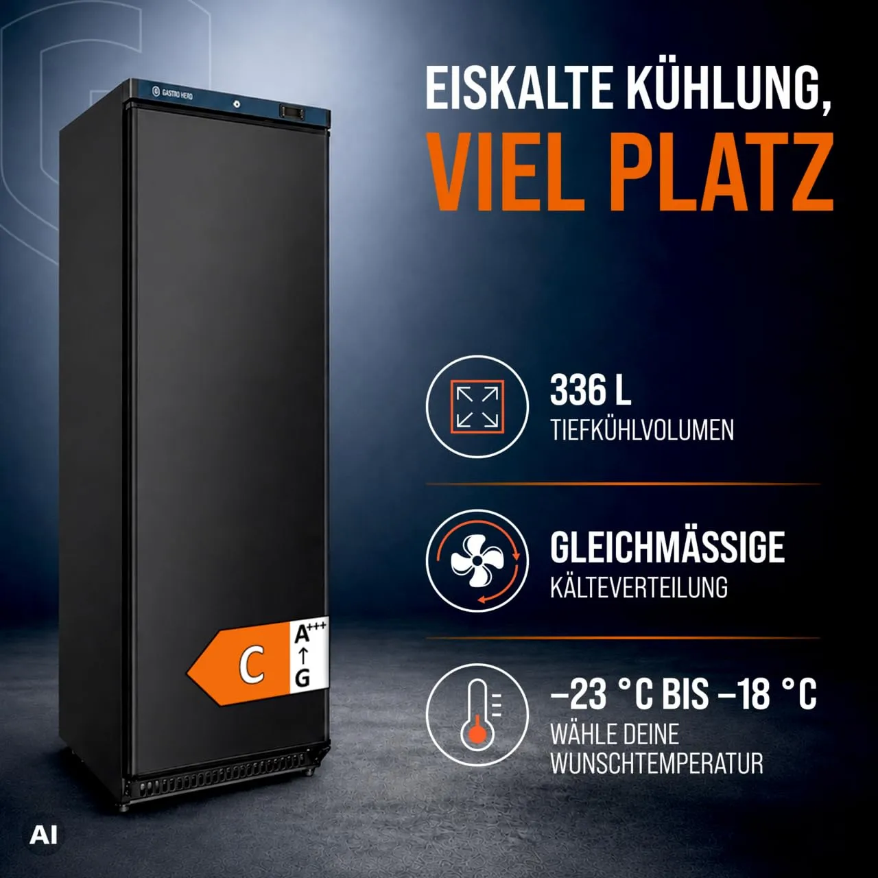 GastroHero LTSE400B Lagertiefkühlschrank 336 L schwarz -23°C