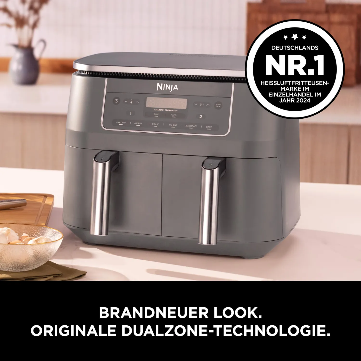 Ninja Dual Zone Heißluftfritteuse 7,6 L Metallic Grau