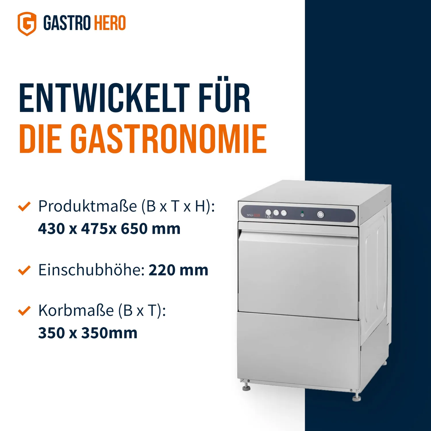GastroHero Eco 35 Gläserspülmaschine 230V 350mm Korb