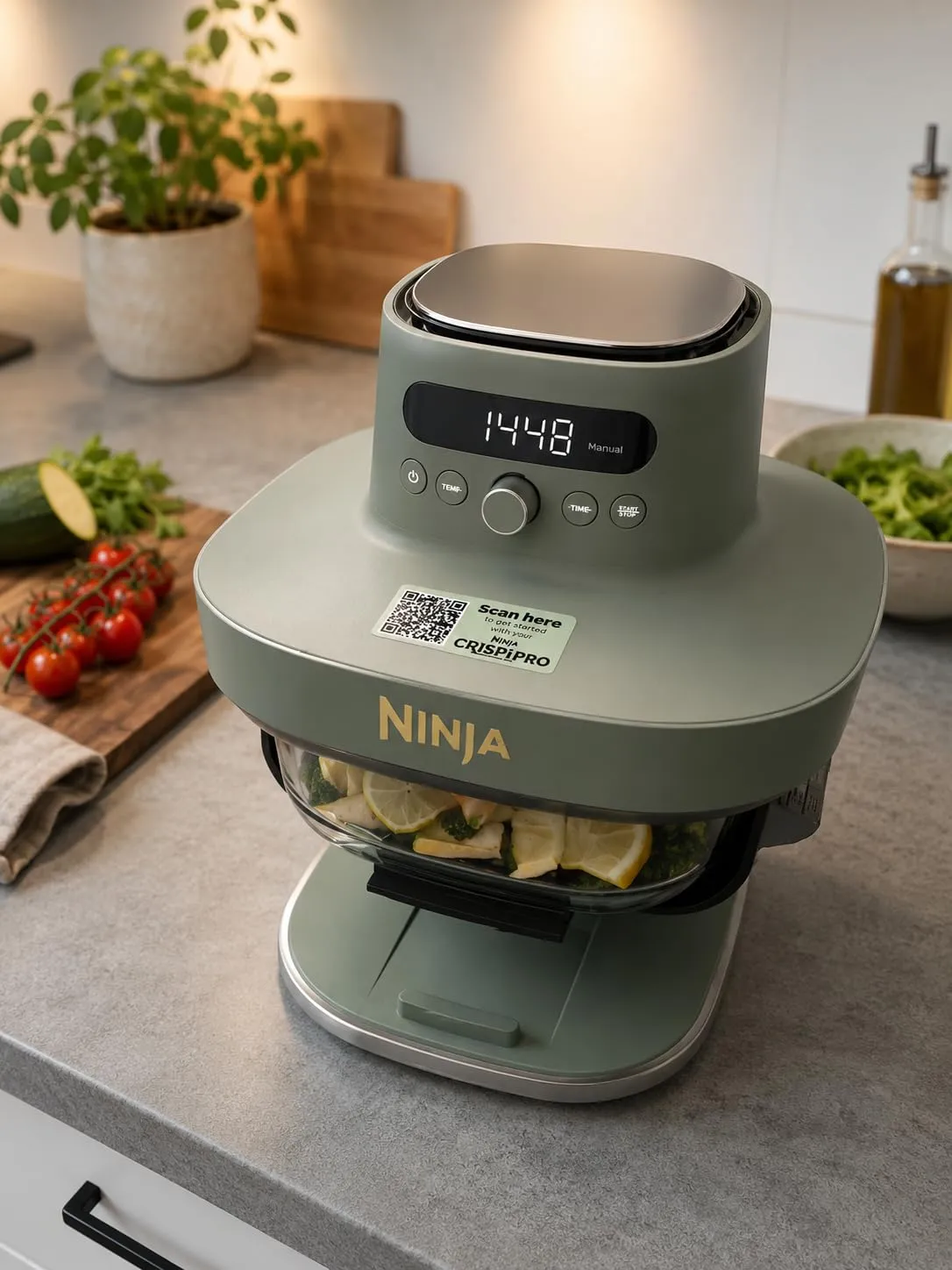 Ninja CRISPi PRO XL Heißluftfritteuse 5,7 L Stone Gold Glas