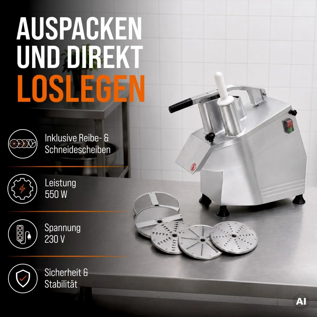 GastroHero GS-ECOS5 Gemüseschneider 300 kg/h 5 Scheiben