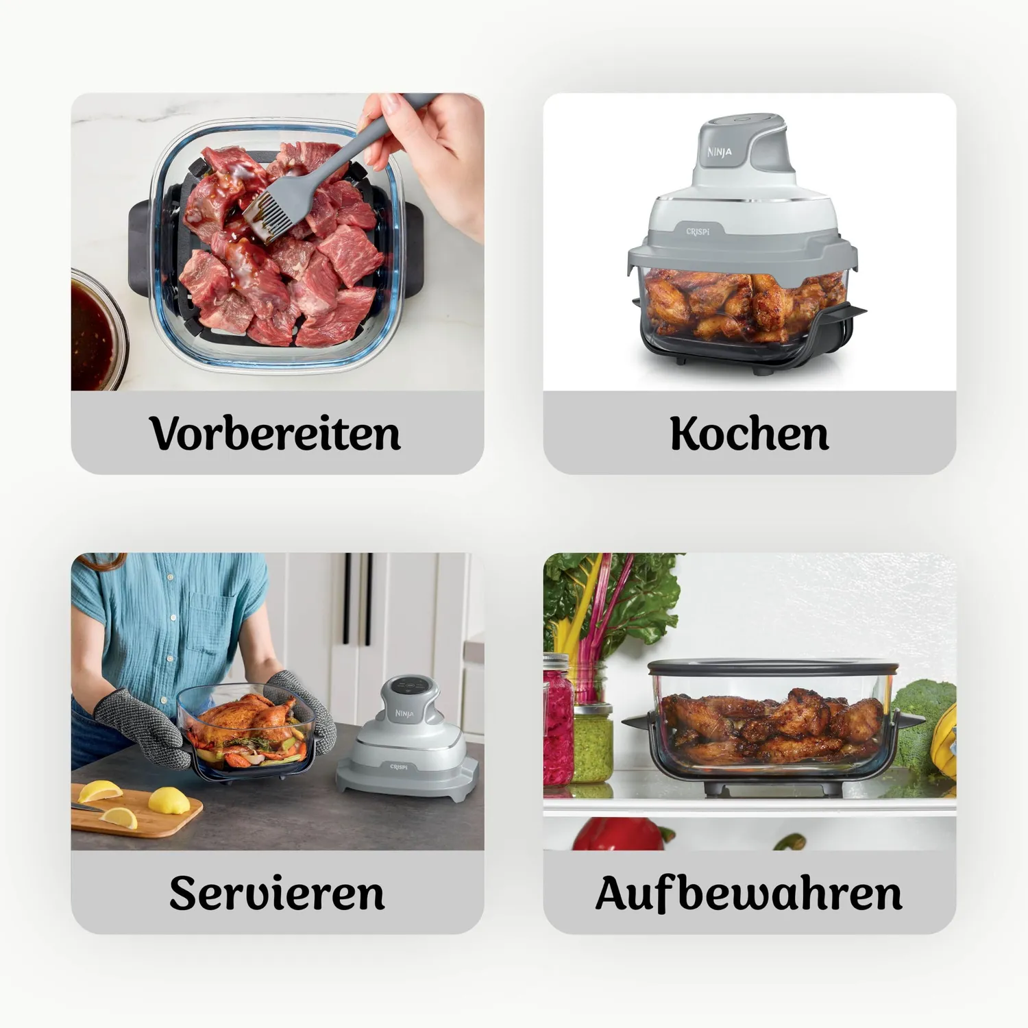 Ninja CRISPi FN202EU Heißluftfritteuse Set Weiß 3,8 L Glas