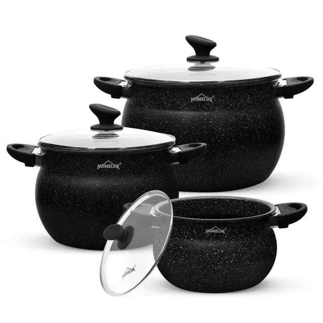 HOMELUX Topfset 6-teilig mit Glasdeckel Induktion Antihaft