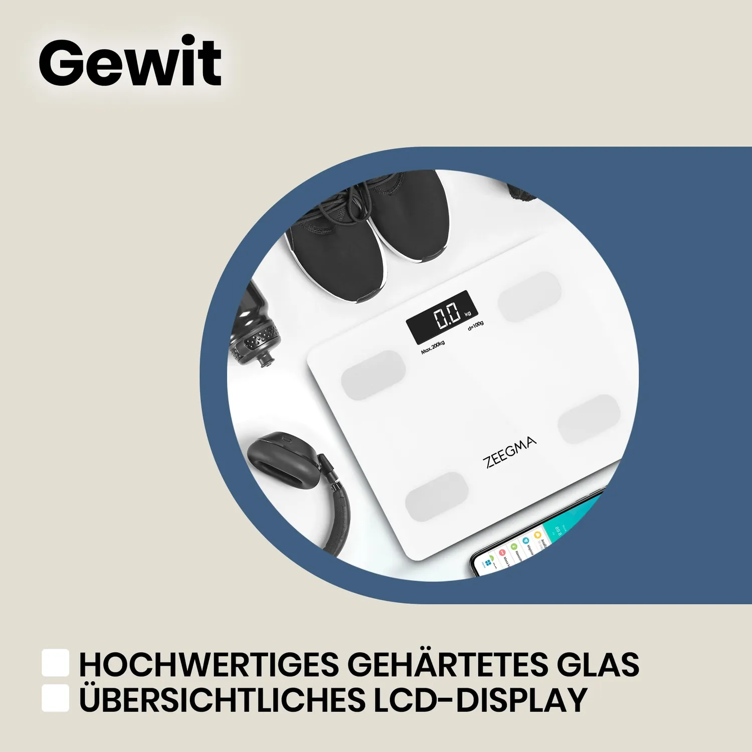 ZEEGMA Gewit Fittrack Personenwaage Weiß smart 200 kg