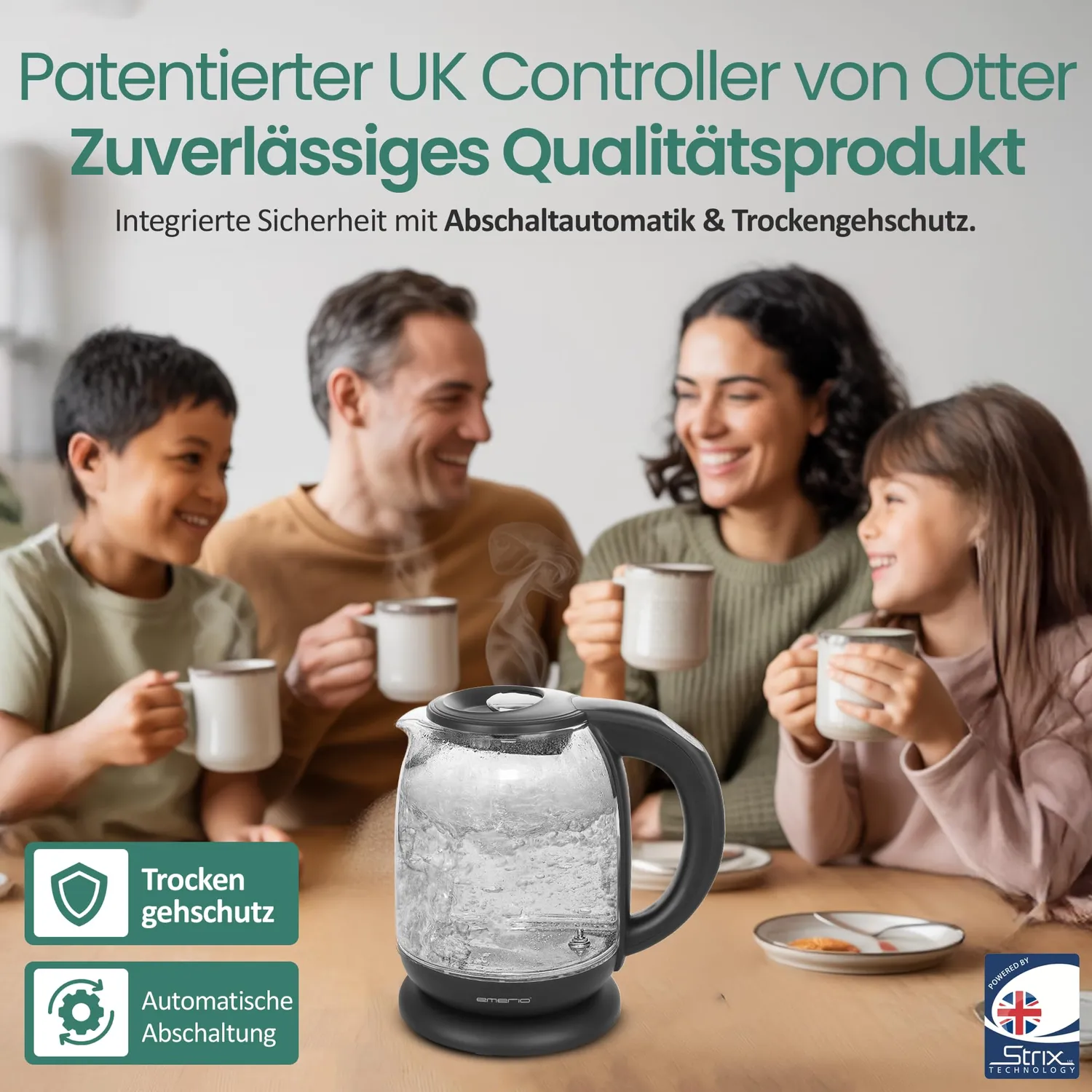 Emerio WK-119255.5 Wasserkocher Glas 1,7L mit Temperaturwahl